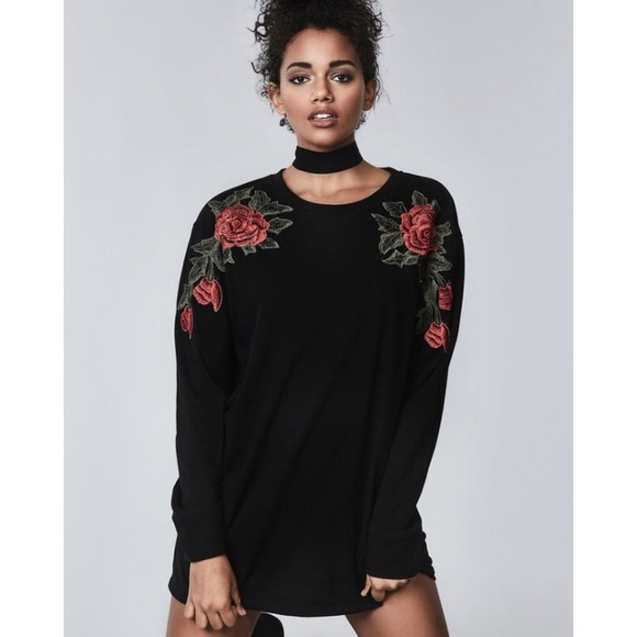 EMMA AND SAM LF BLACK ROSE SWEATER DRESS - Picture 2 of 3